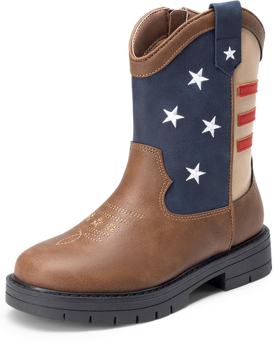 DREAM PAIRS Kids Cowboy Boots with Side Zipper for All Occasions