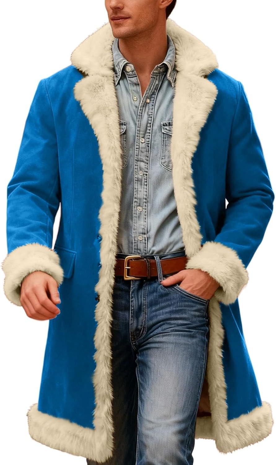 Men's Santa Coat Fleece Lined Long Cardigan for Christmas Fun