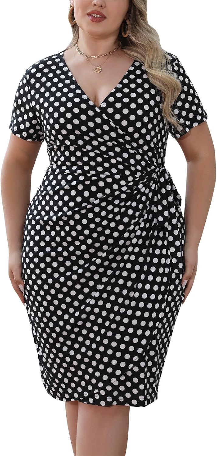 Plus Size Wrap Bodycon Midi Dress for Curvy Women by Nemidor