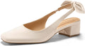 Coutgo Womens Chunky Low Heels Bow Slingback Pumps - Comfortable along