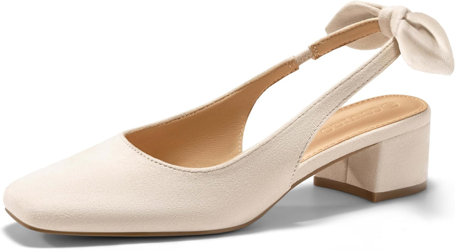 Coutgo Womens Chunky Low Heels Bow Slingback Pumps for Elegance