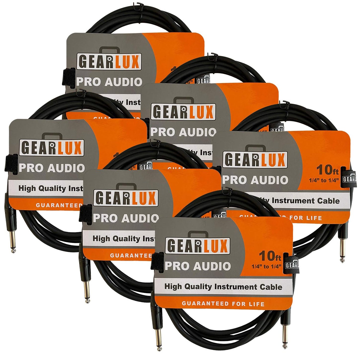 Guitar Cable 10ft 6 Pack - Professional Noiseless Instrument Cables