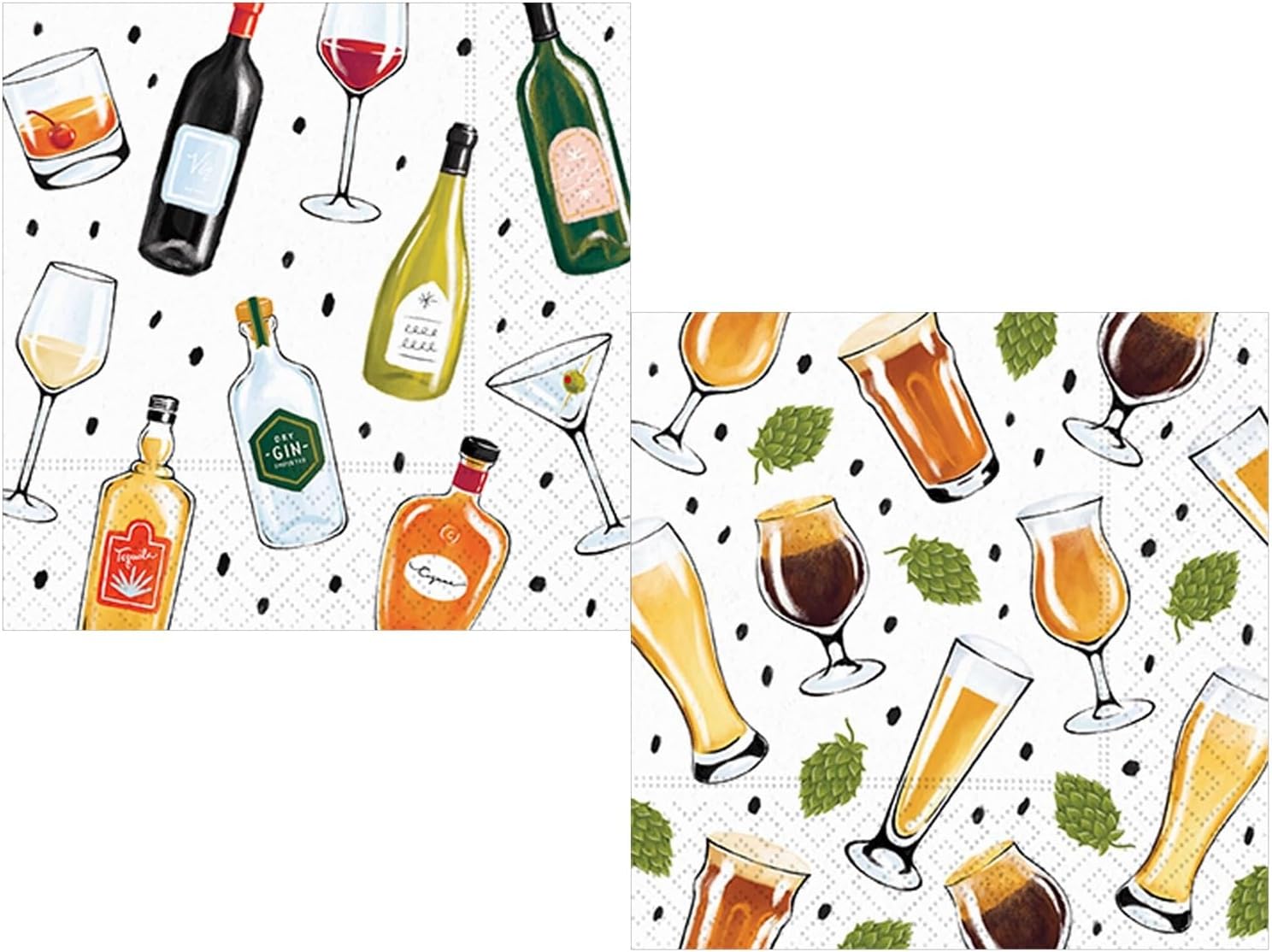 Party Napkins Bundle - 40 Paper Napkins, Beer & Spirits Designs