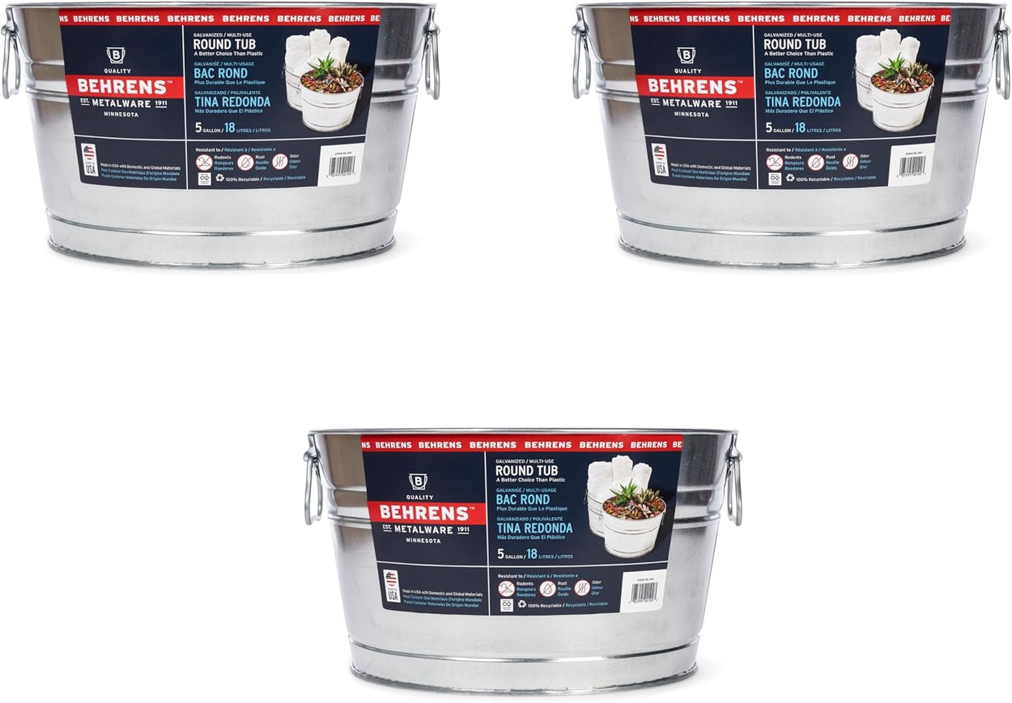 Behrens 5 Gallon Galvanized Steel Round Tub for Versatile Use
