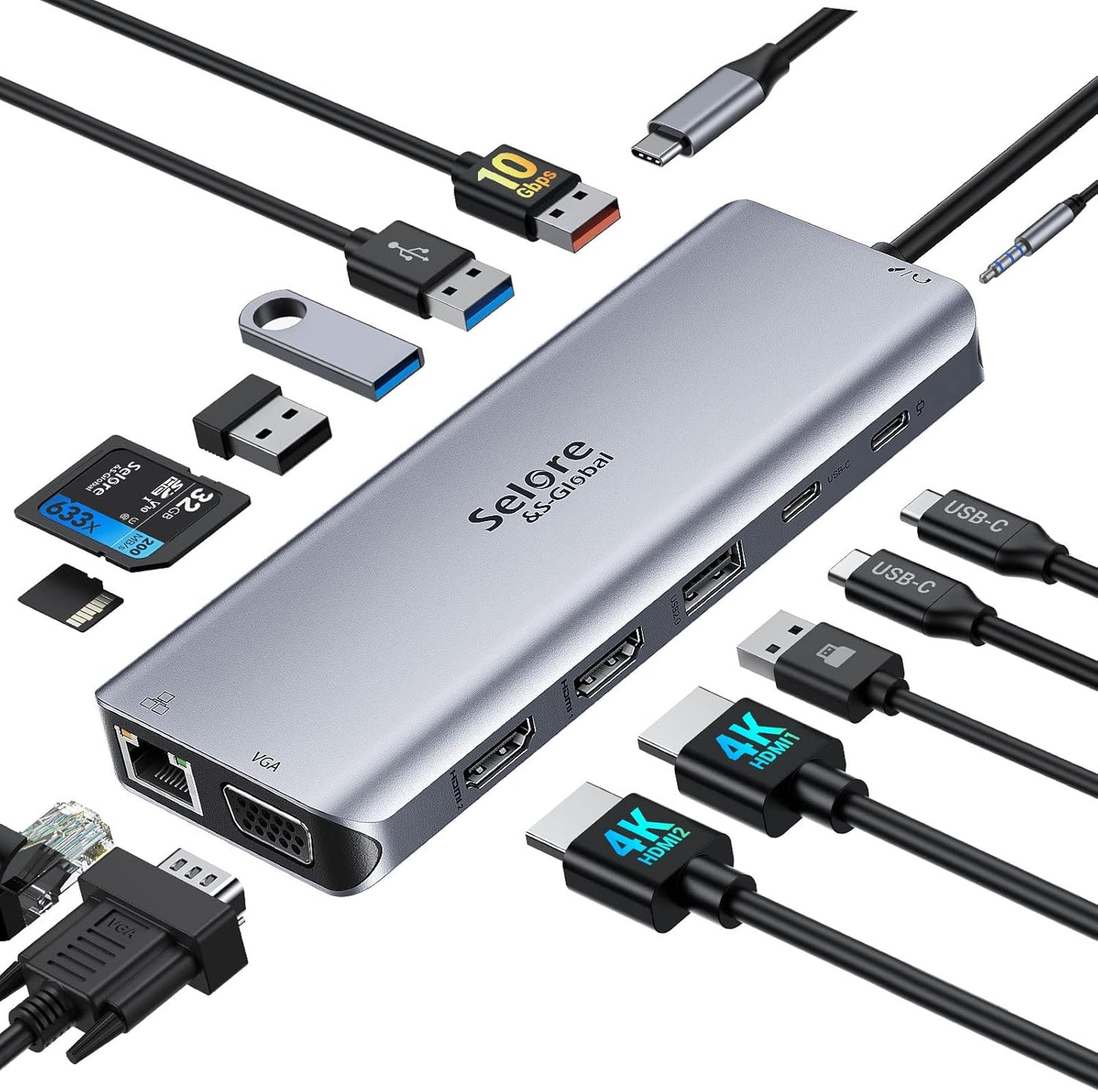 USB C Docking Station Dual Monitor with 14 in 1 Features