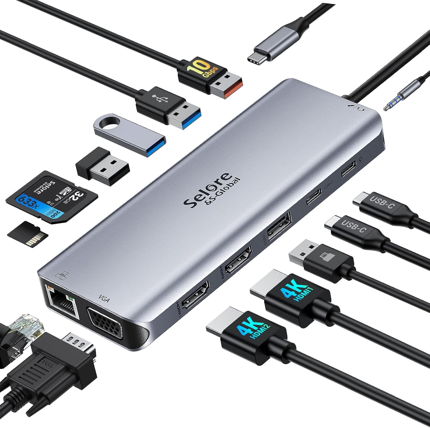 USB C Docking Station Dual Monitor with 14 in 1 Features