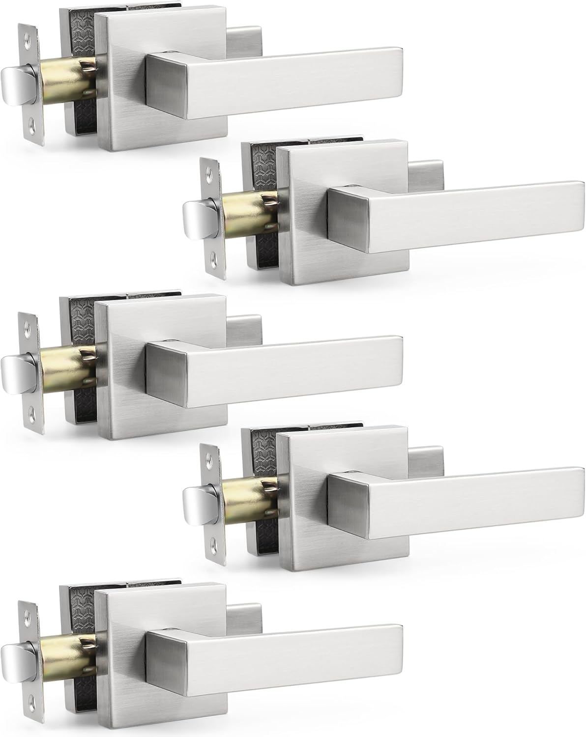 Probrico 5 Pack Square Door Lever Lockset in Satin Nickel Finish