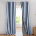 NICETOWN 100% Blackout Stone Blue Linen Curtains 90in - Room Darkening