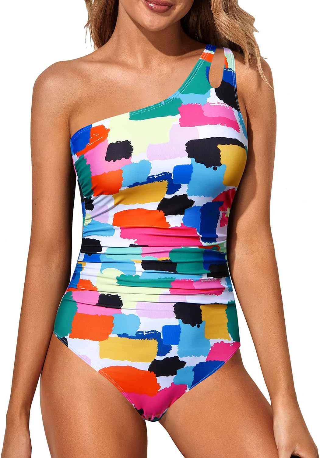 One Shoulder One Piece Swimsuit for Women with Tummy Control
