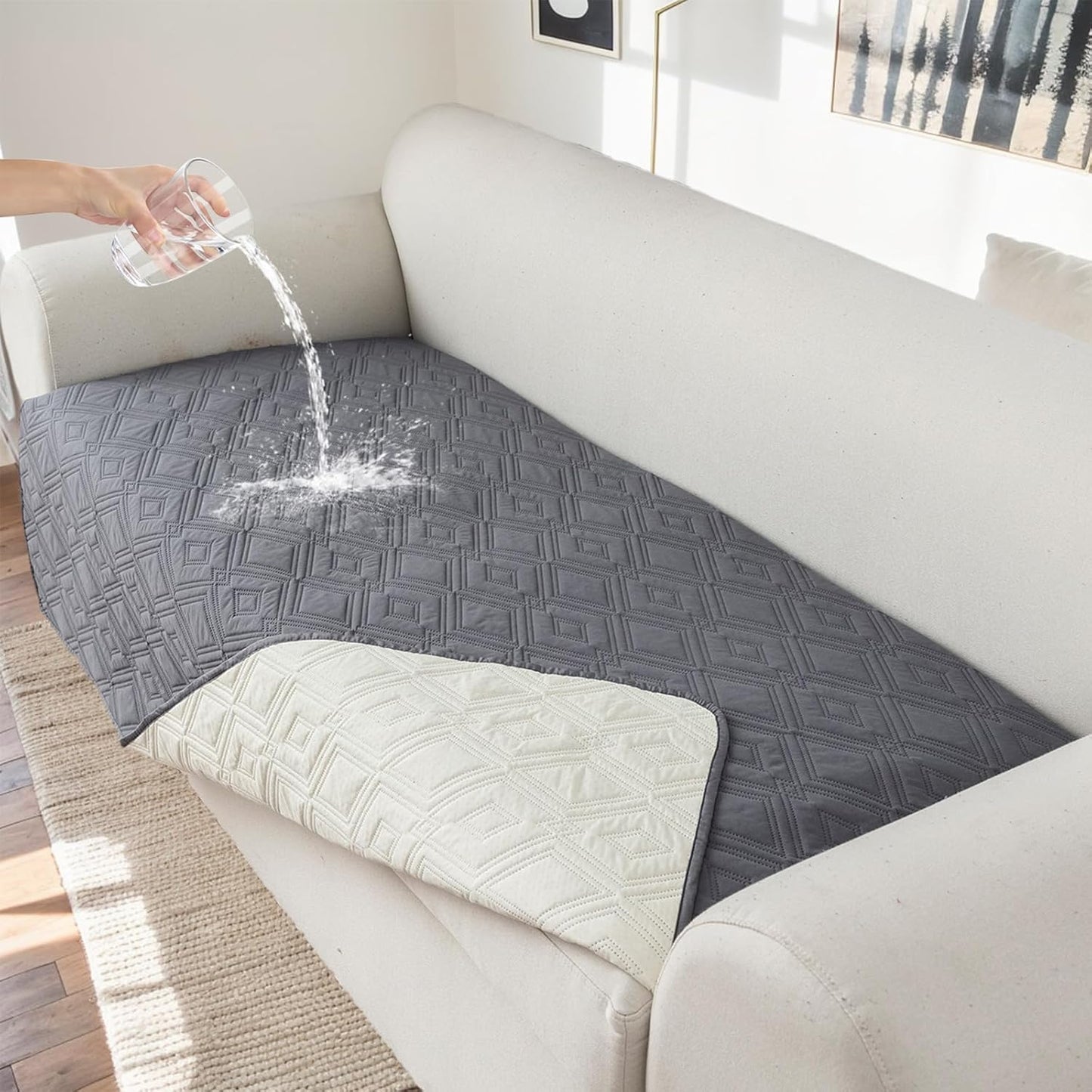 Genina 100% Waterproof Couch Cover for 3 Cushion Sofa Protection