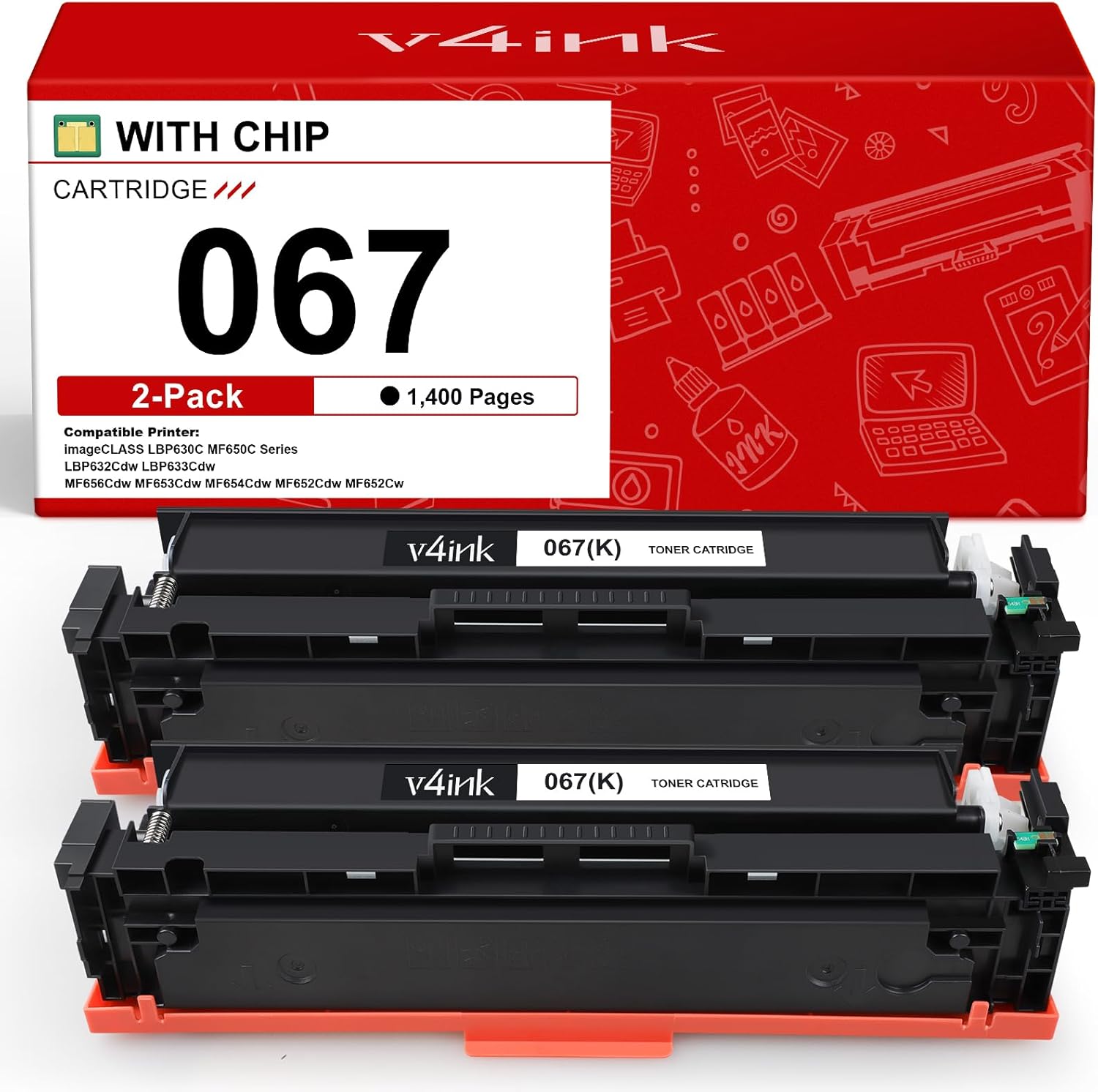 v4ink 067 Black Toner Cartridge for Canon Printers - 2-Pack