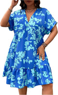 Floerns Plus Size Wrap V Neck Ruffle Hem A Line Short Dress Women's