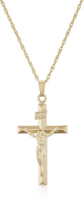 14k Gold Filled Beveled Edge Embossed Crucifix Cross Necklace