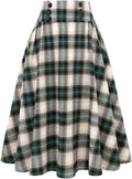 Plaid Skirt High Waist Aline Pleated Midi Skirt - Flattering Casual on