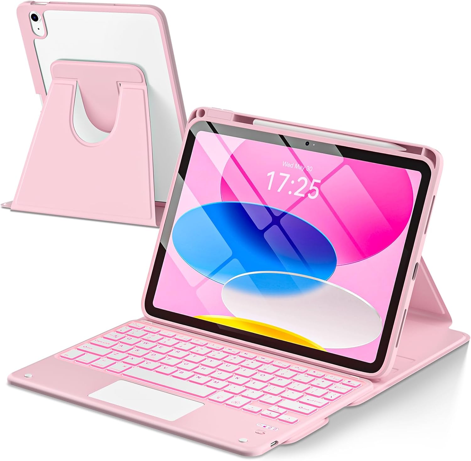 Touchpad Keyboard Case for iPad A16 11th/10th Gen - Light Pink