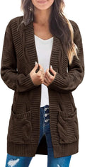 Women's Long Sleeve Cable Knit Cardigan Sweater with Pockets - Cozy