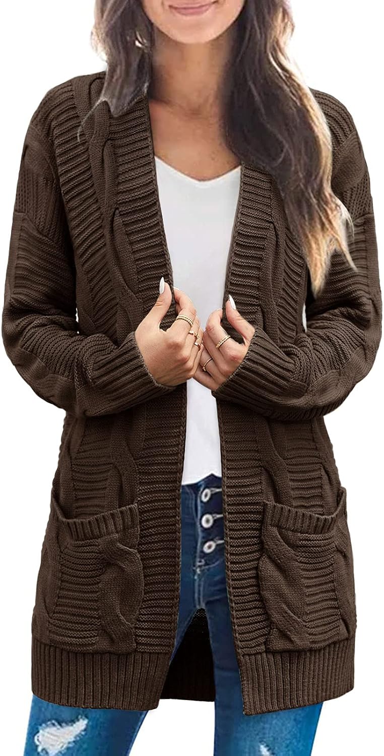 MEROKEETY Women's Long Sleeve Cable Knit Cardigan for Fall