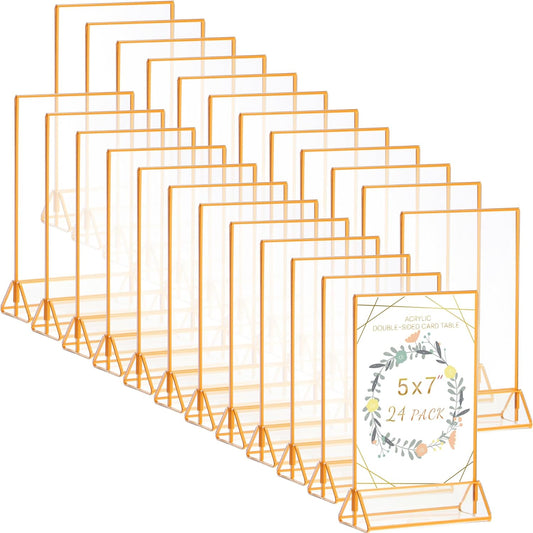 Acrylic Gold Sign Holder for Weddings and Restaurants - 24 Pack