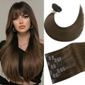 Brown Clip in Hair Extensions Real Human Hair 15 in - Natural Volume