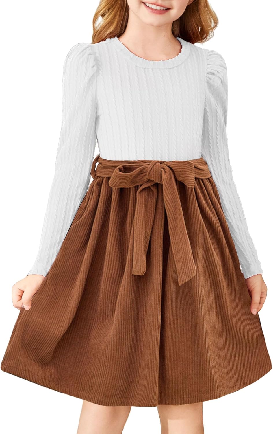 Arshiner Girls Dresses Puff Long Sleeve Stylish Holiday Dress