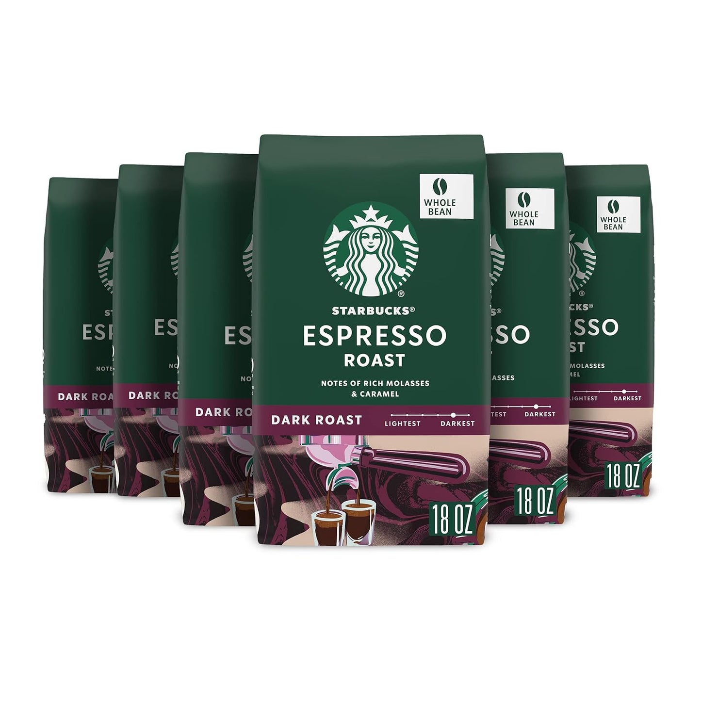 Starbucks Whole Bean Coffee Dark Roast Espresso Roast 6 Bags