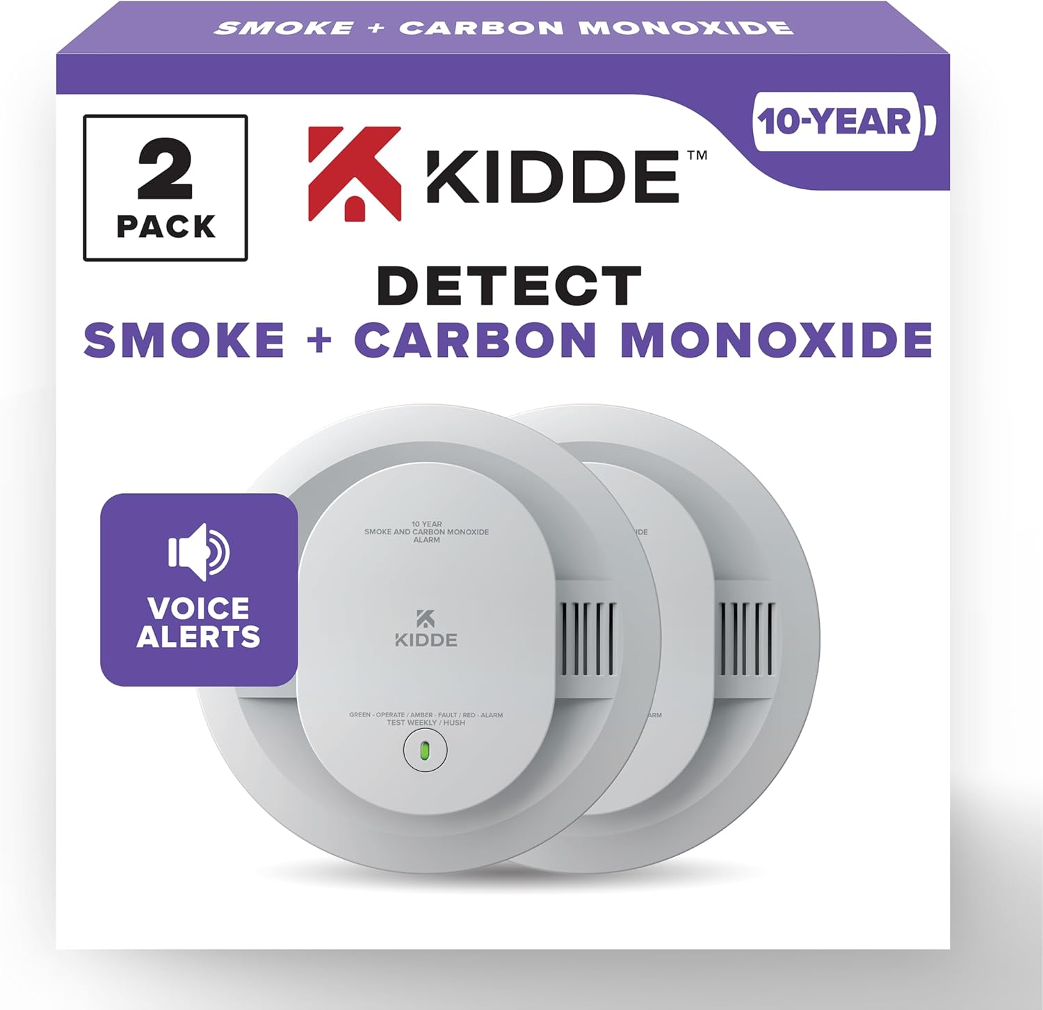 Kidde Smoke & Carbon Monoxide Detector with Voice Alerts 2 Pack