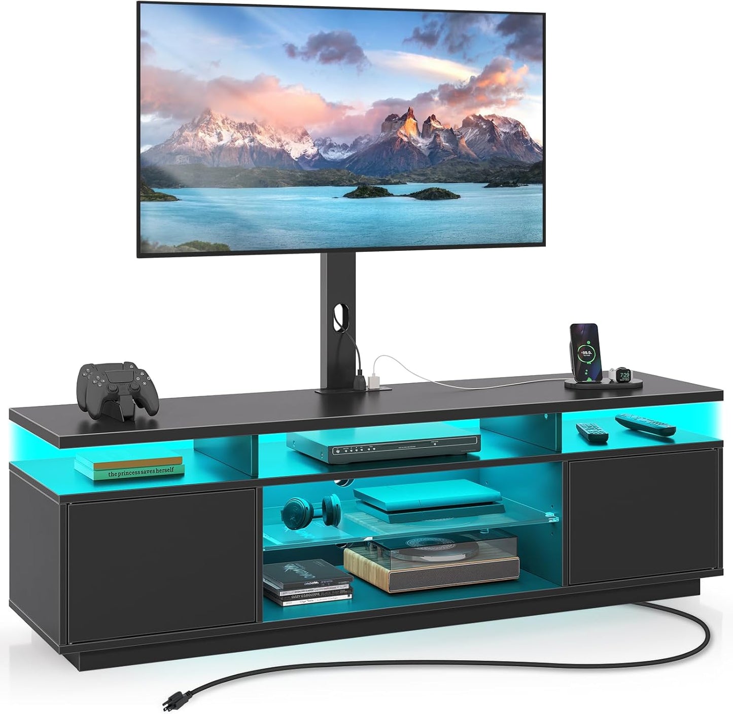 Rolanstar TV Stand with Mount and Power Outlet for 32-70 in TVs