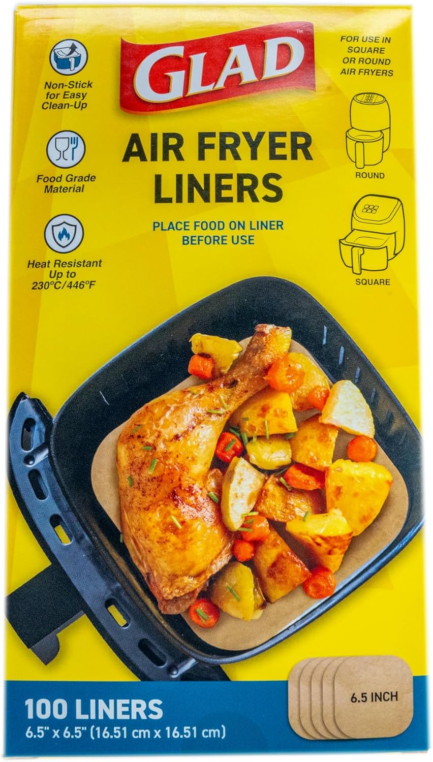 Glad Air Fryer Liners 100ct - Nonstick, Heat Resistant, Food Grade Material