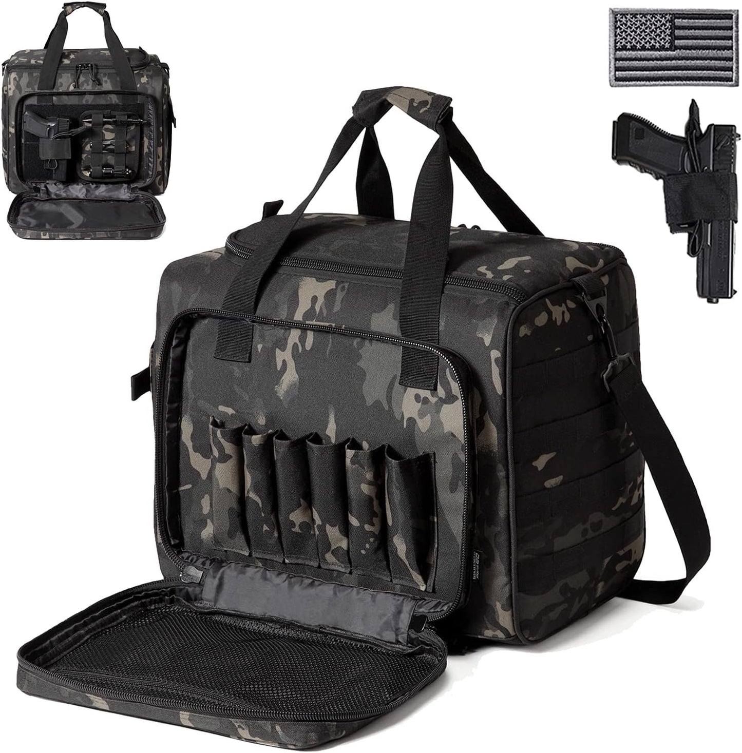 Large Tactical Gun Case Bag for 4+ Pistols with Lockable Zippers