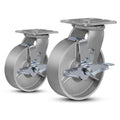 6in x 2in Industrial Casters Heavy Duty Cast Iron Wheels - High