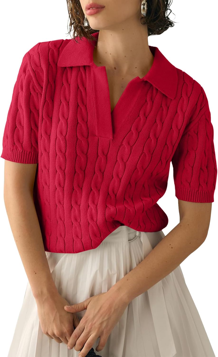 Imily Bela Women's Cable Short Sleeve Sweater for Casual Style