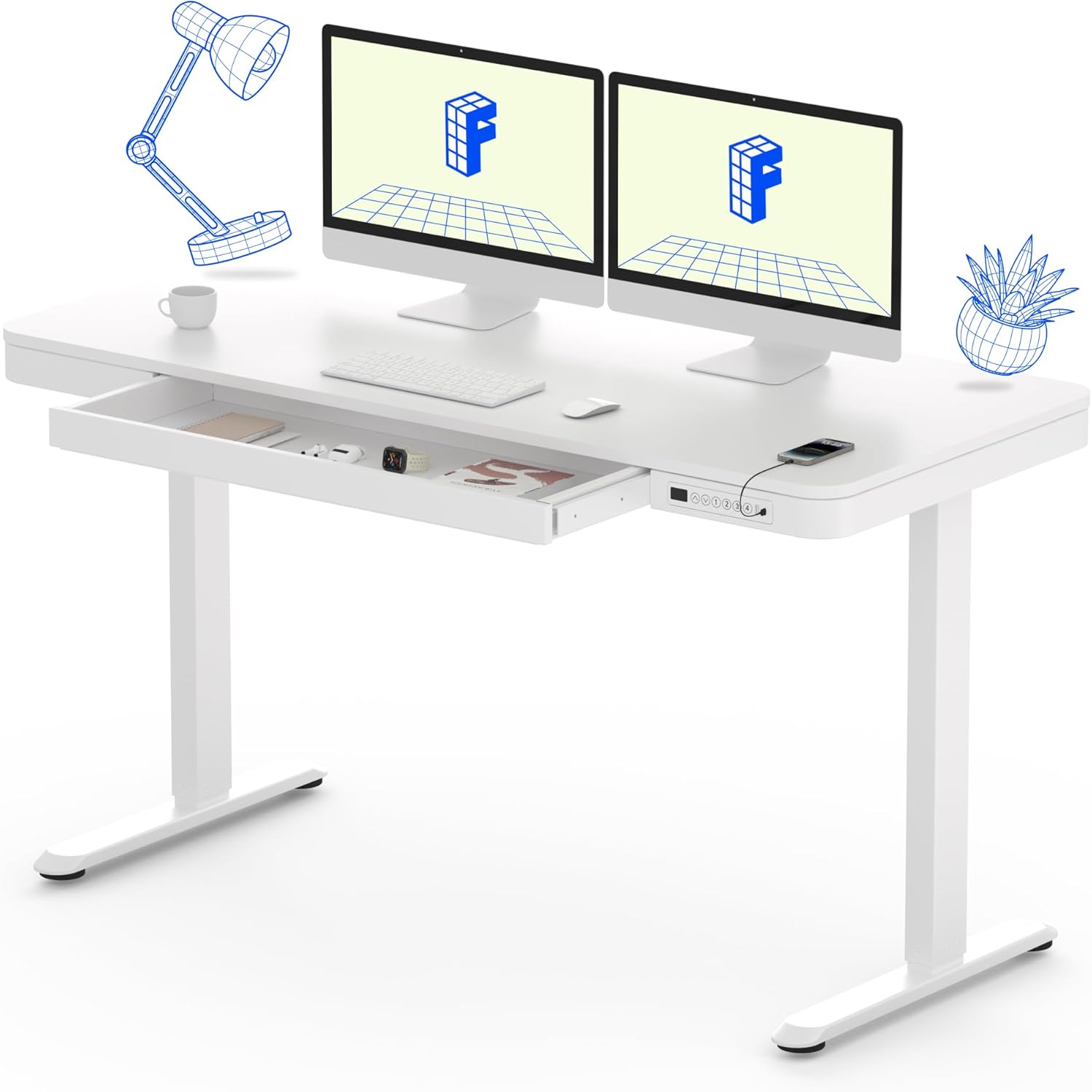 White Electric Standing Desk - Quick Assembly & Storage