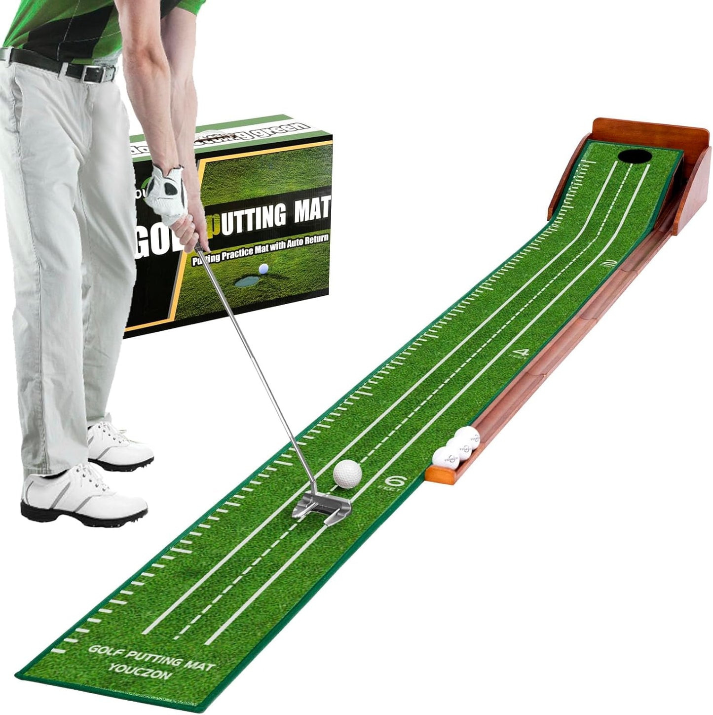 Premium Indoor Golf Mat - Auto Ball Return - Luxe Velvet - YOUCZON