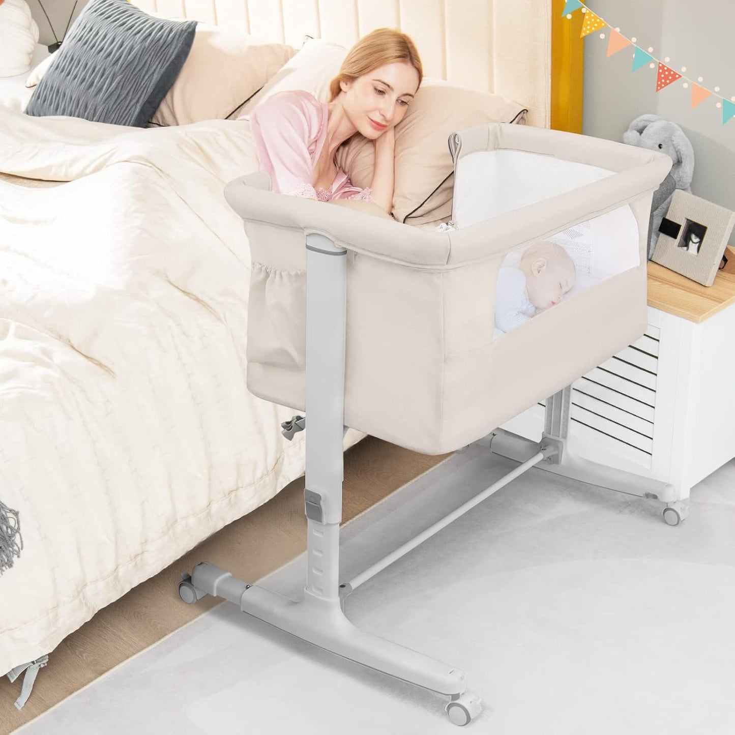 BABY JOY Bassinet Bedside Sleeper: 3 in 1 Folding Crib