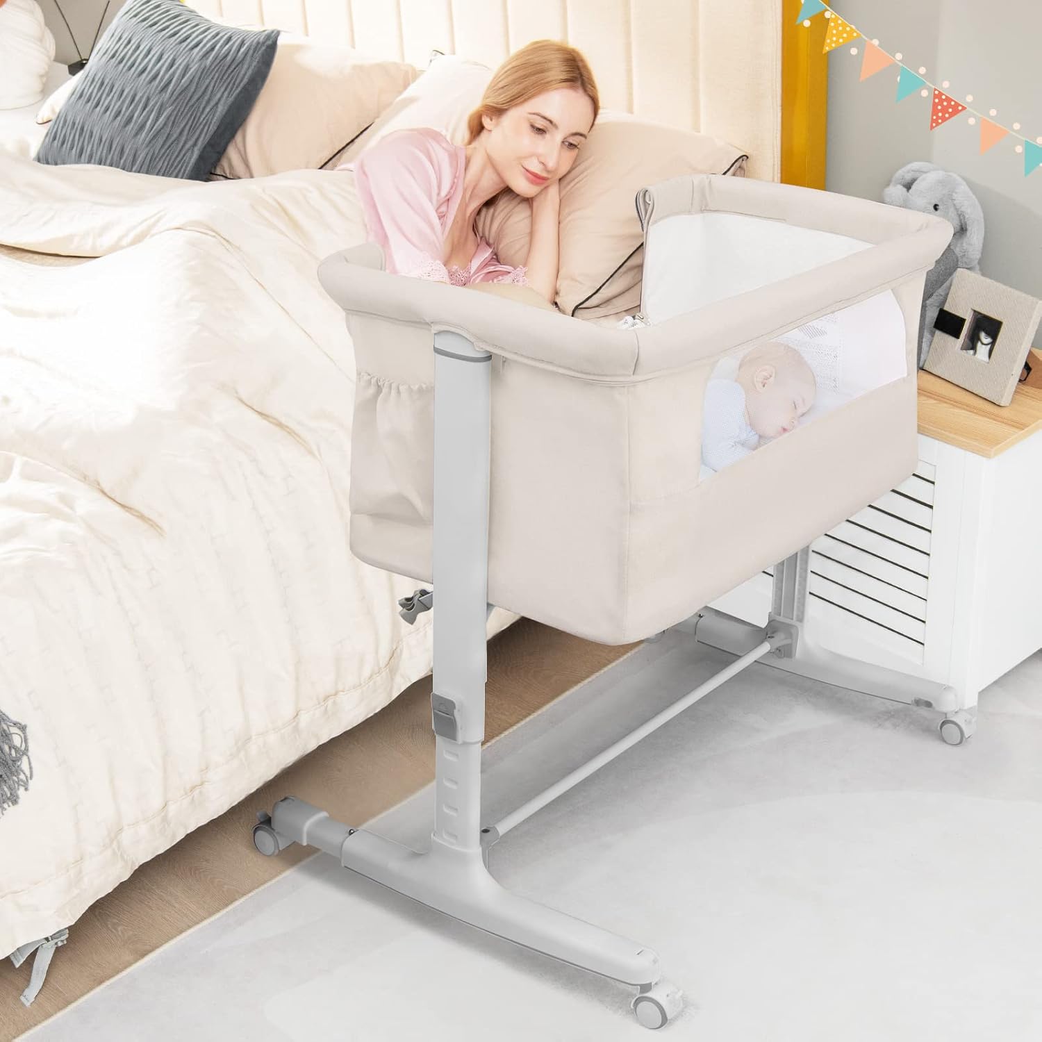BABY JOY Bassinet Bedside Sleeper: 3 in 1 Folding Crib