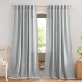 Linen Light Gray Curtains for Living Room - Semi Sheer Privacy Panels