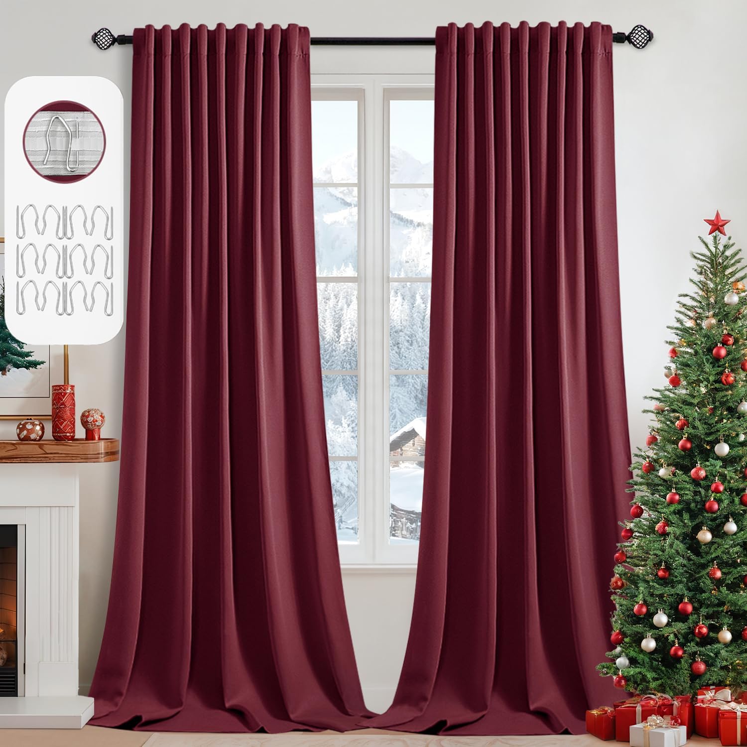 MIULEE Christmas Wine Red Blackout Curtains for Elegant Rooms