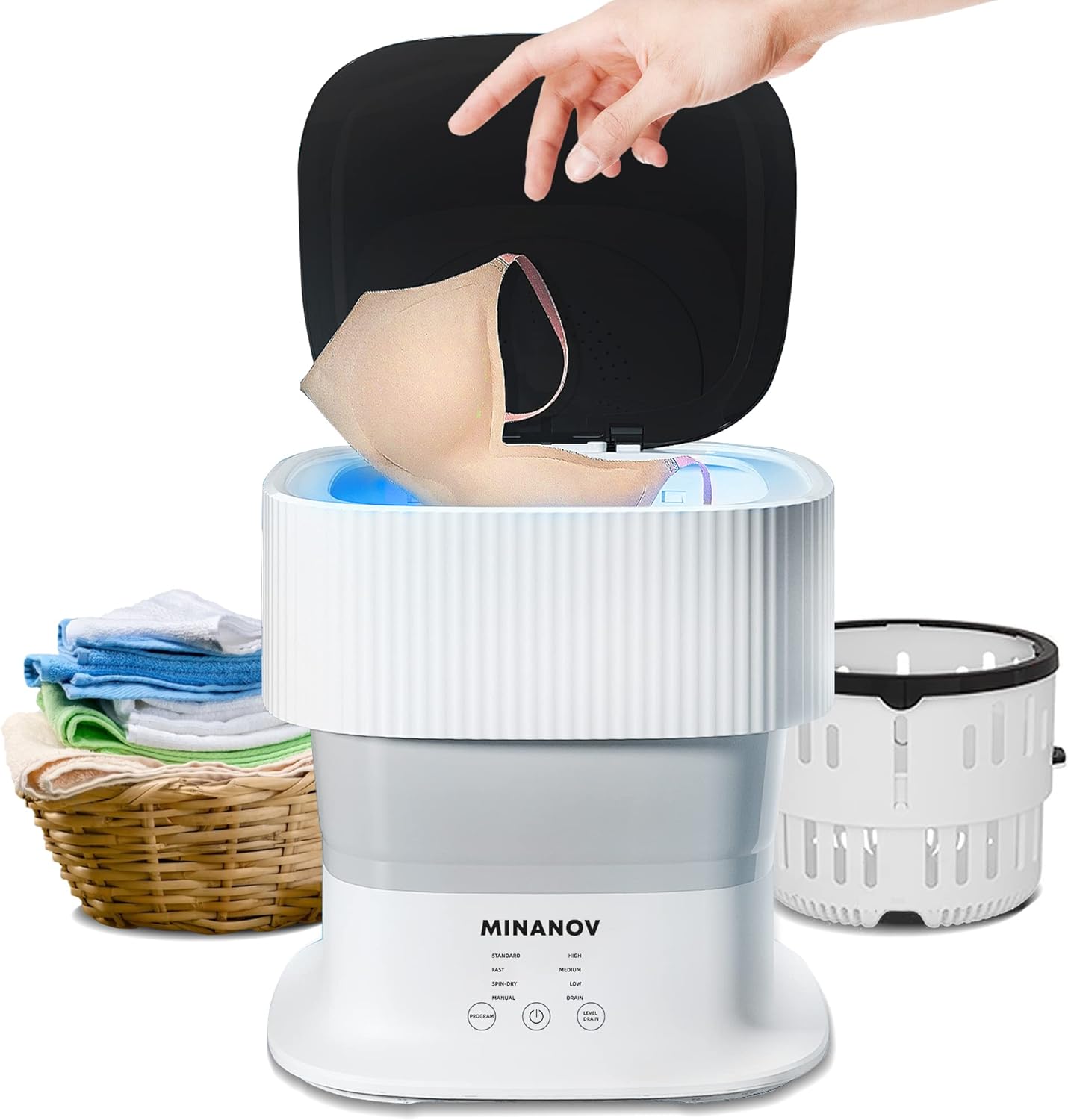 MINANOV: Portable Foldable Washer - Blue Light, Ideal for Travel