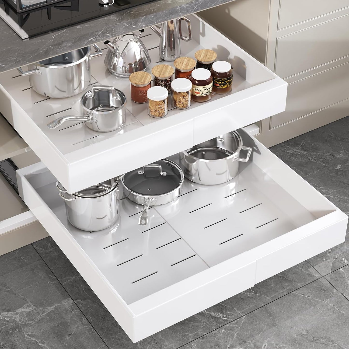 Pull Out Cabinet Organizer with Full Extension Slide Out Drawers