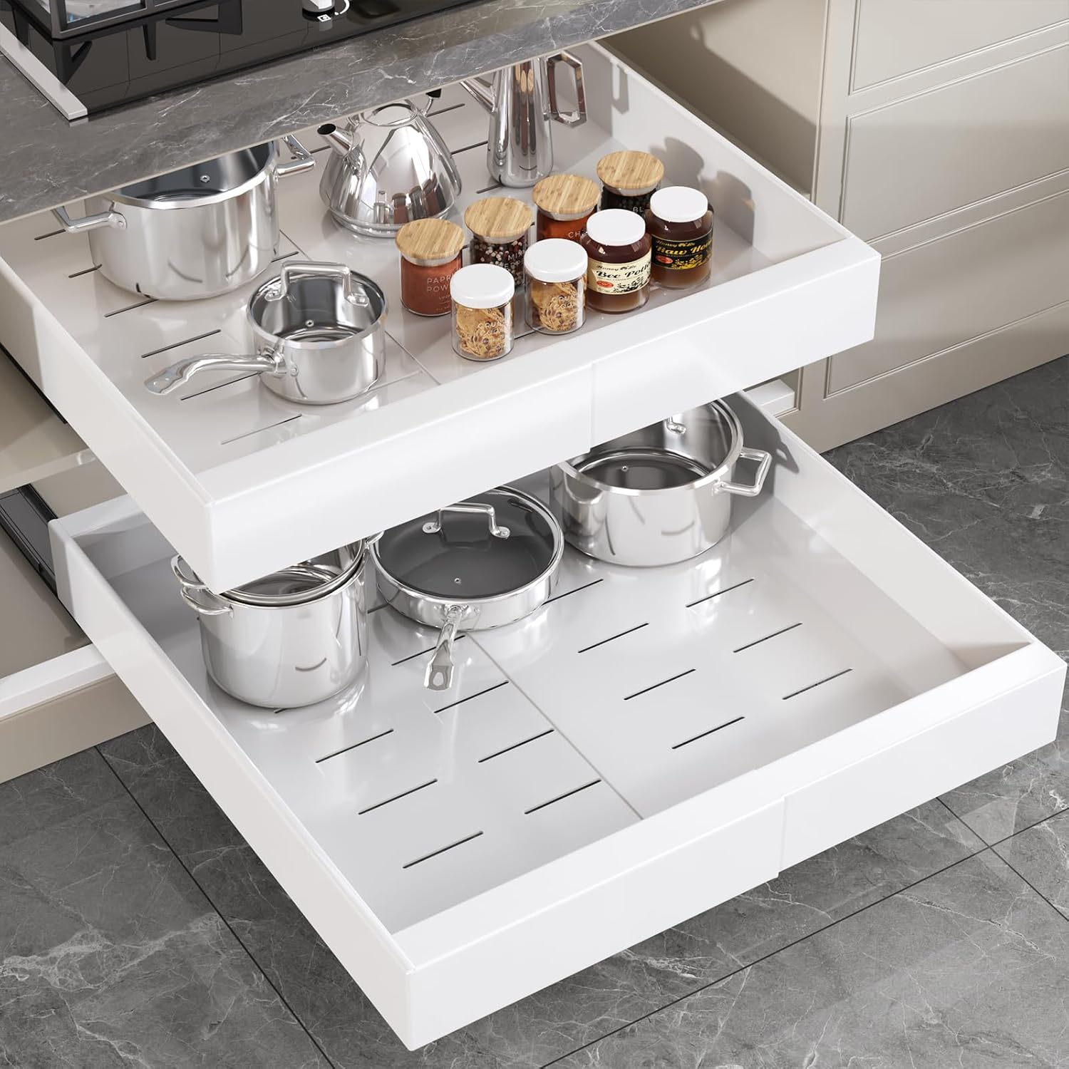 Pull Out Cabinet Organizer with Full Extension Slide Out Drawers