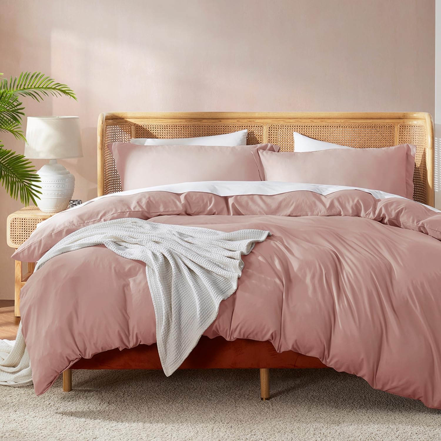Nestl Queen Duvet Cover Set with Comforter Insert - Blush Pink