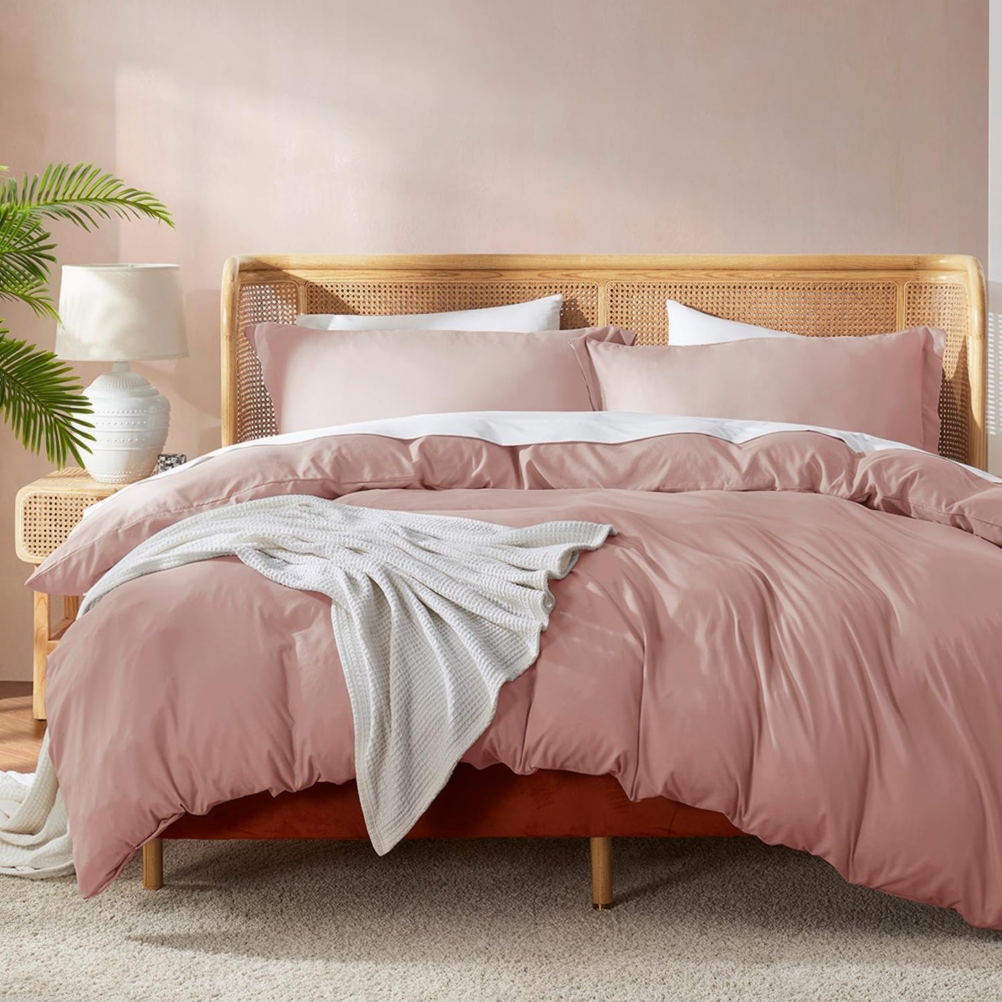 Soft Double Brushed Blush Pink Duvet Cover Queen Size Set
