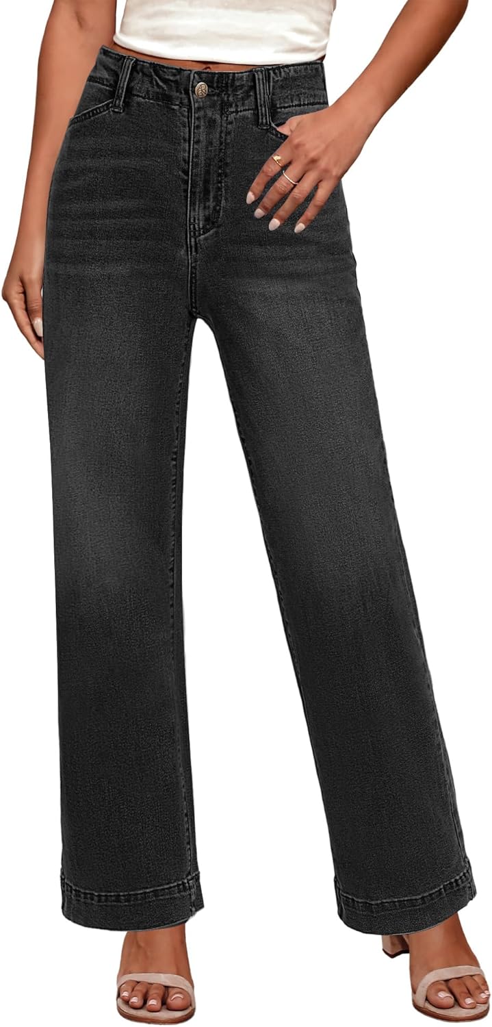 High Waisted Wide Leg Jeans for Women - Trendy Stretchy Denim