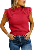 Womens Sleeveless Sweater Vest Mock Neck Cable Knit - Boho Cap Sleeve