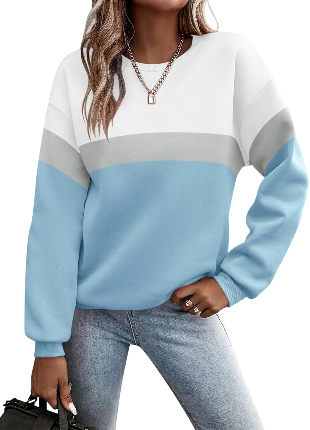 TICTICMIMI Women's Long Sleeve Casual Color Block Sweatshirts