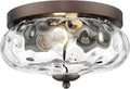 Bronze Flush Mount Ceiling Light with Water Ripple Glass - Modern