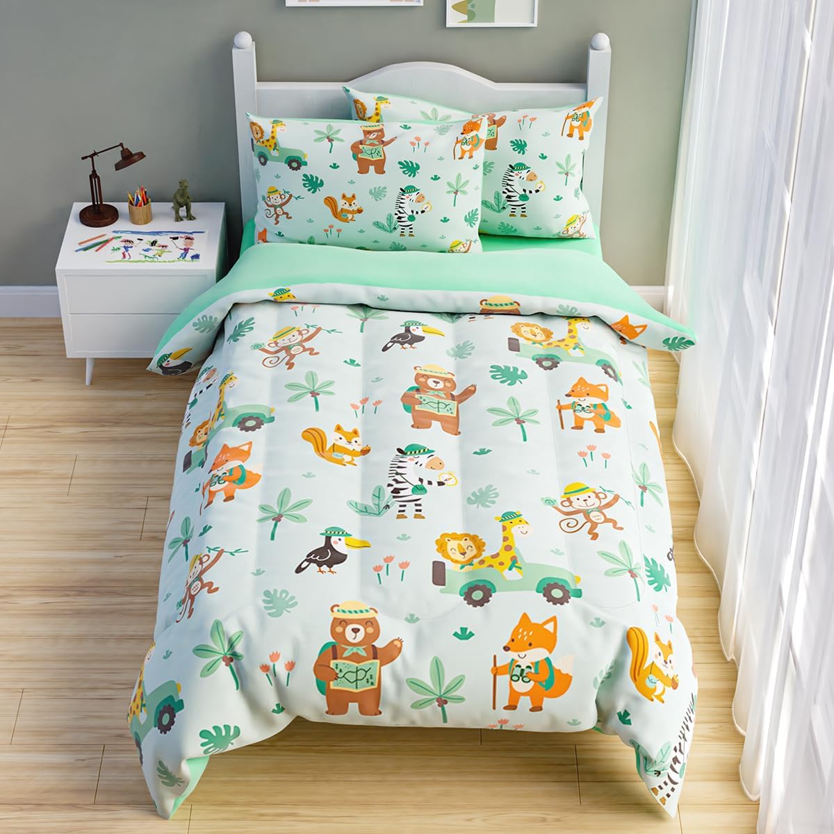 Jungle Animal Comforter Set Full Size for Kids Boys Bedding