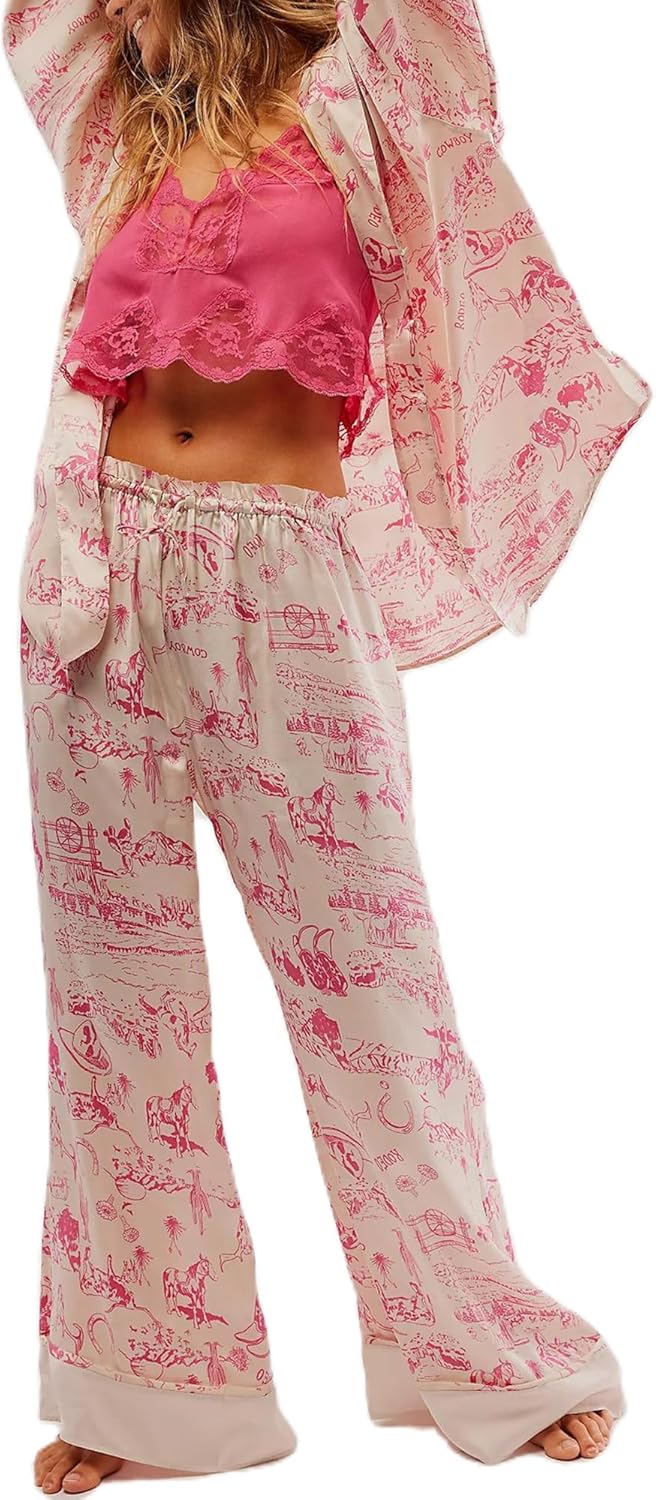 Women Satin Pajama Set Floral Silk Pajamas for Cozy Nights