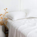 PANDATEX White Linen-Textured Bed Sheets Set Queen - Cool Bamboo Blend