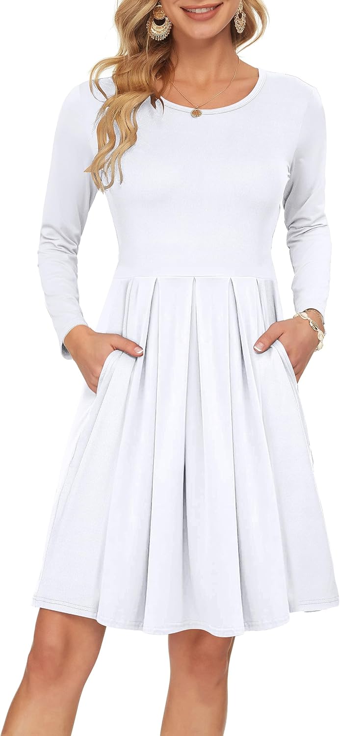 AUSELILY Women's Long Sleeve Dress with Pockets for Casual Wear